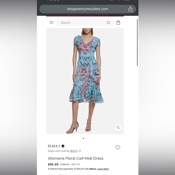 Eliza J Floral Ruffle Trim Calf Midi Dress 2 Mint - Picture 7 of 12